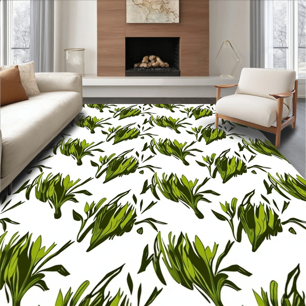 Abstract Green Leaf Botanical Pattern Rug