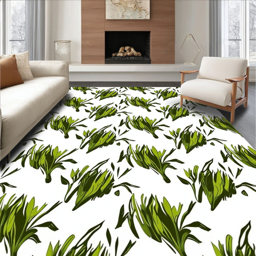 Abstract Green Leaf Botanical Pattern Rug