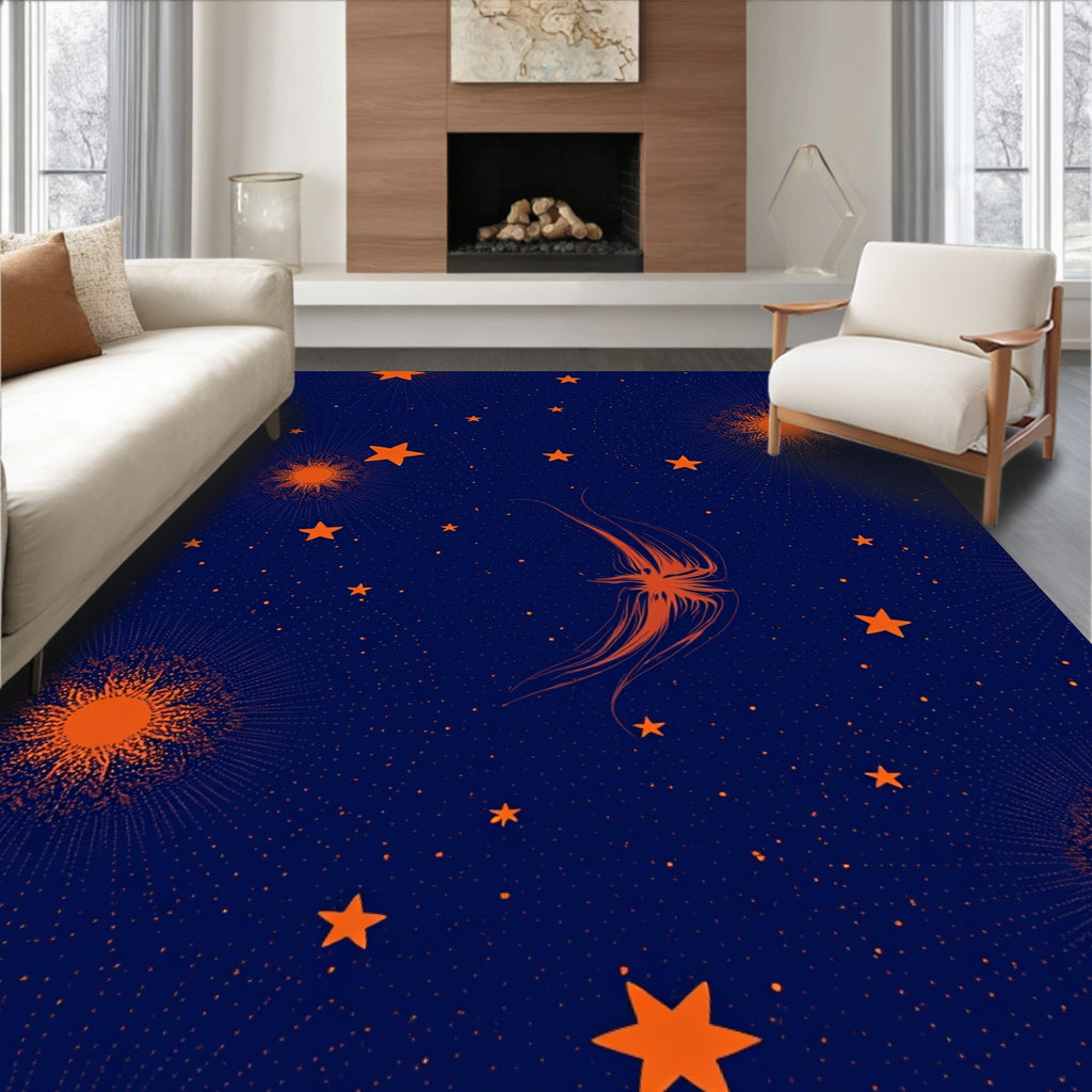 Celestial Sunburst Star Pattern Rug