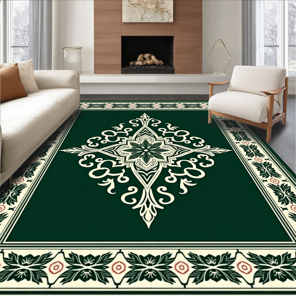 Intricate Floral Mandala Cream Green Rug