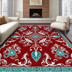 Ornate Floral Red Teal Design Rug