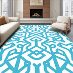 Blue Geometric Maze Pattern Rug