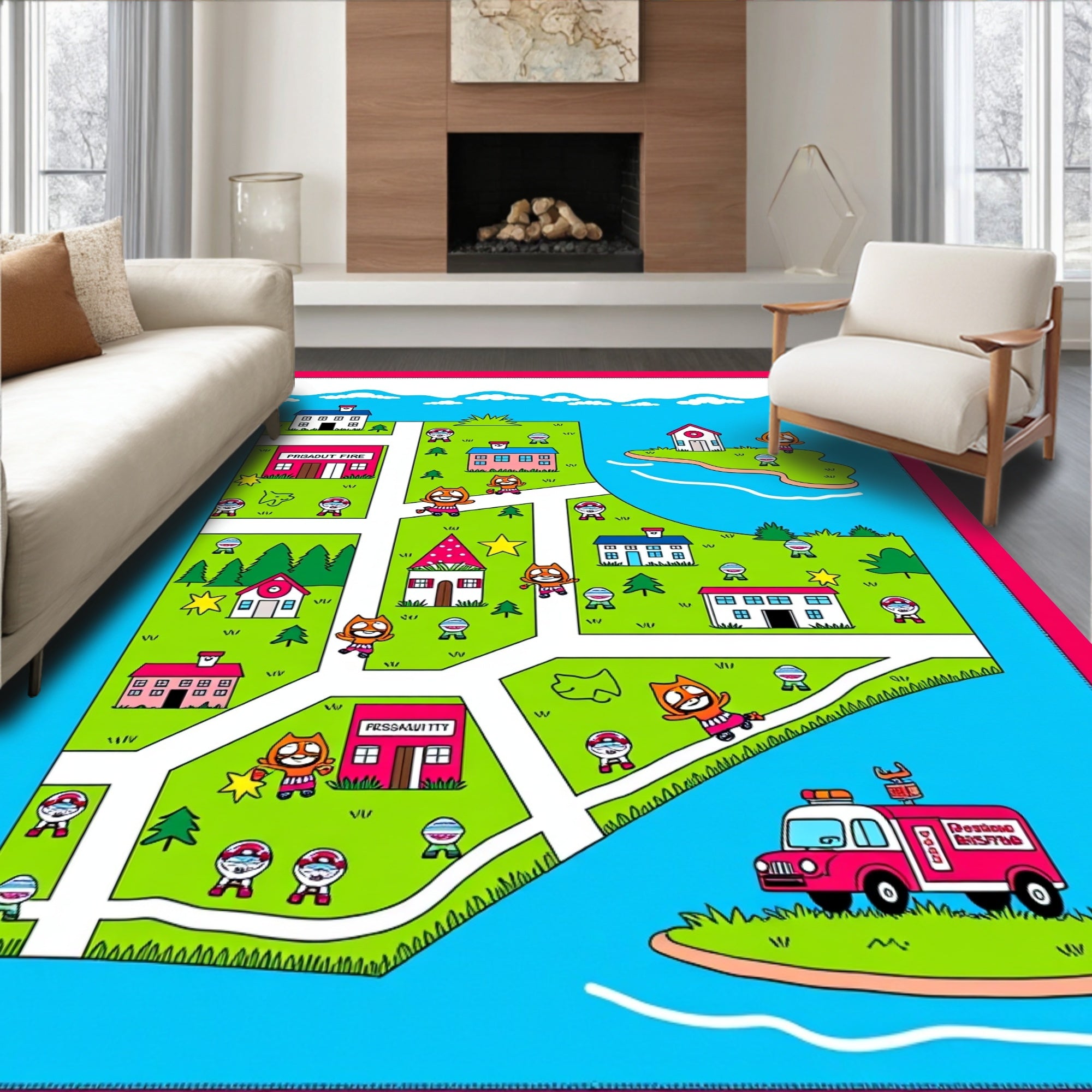 Whimsical Town Map Character Rug