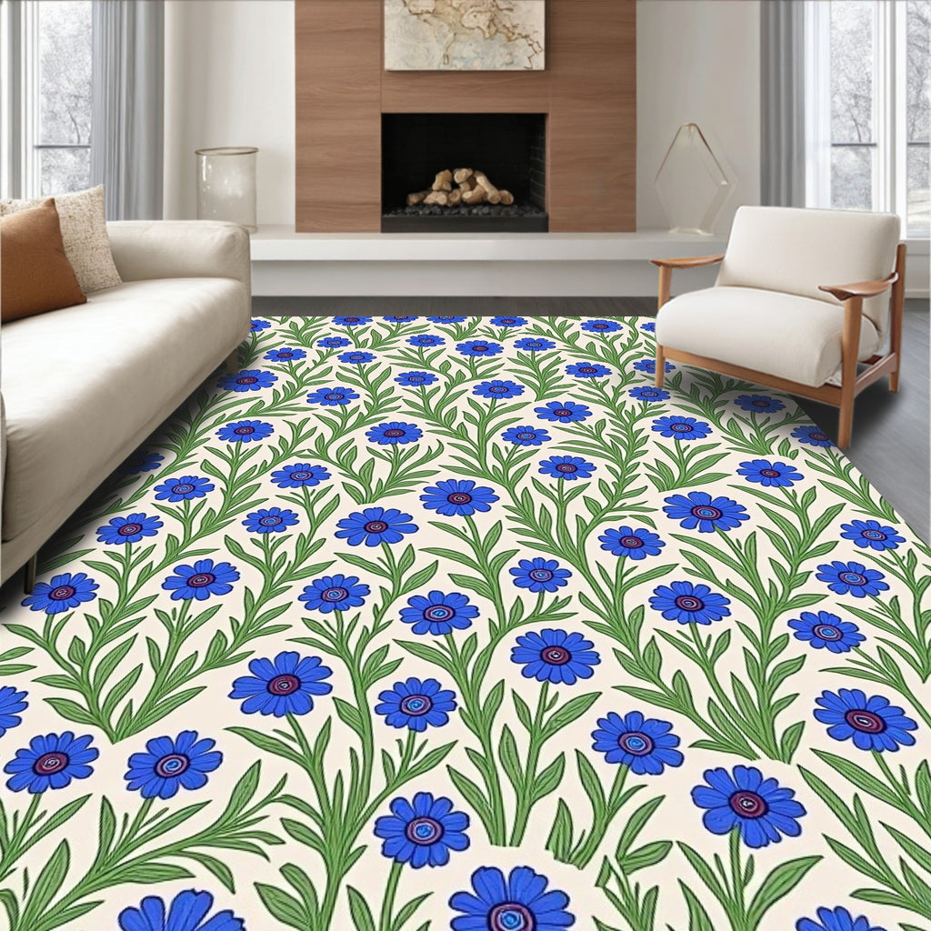 Art Nouveau Blue Floral Vine Pattern Rug
