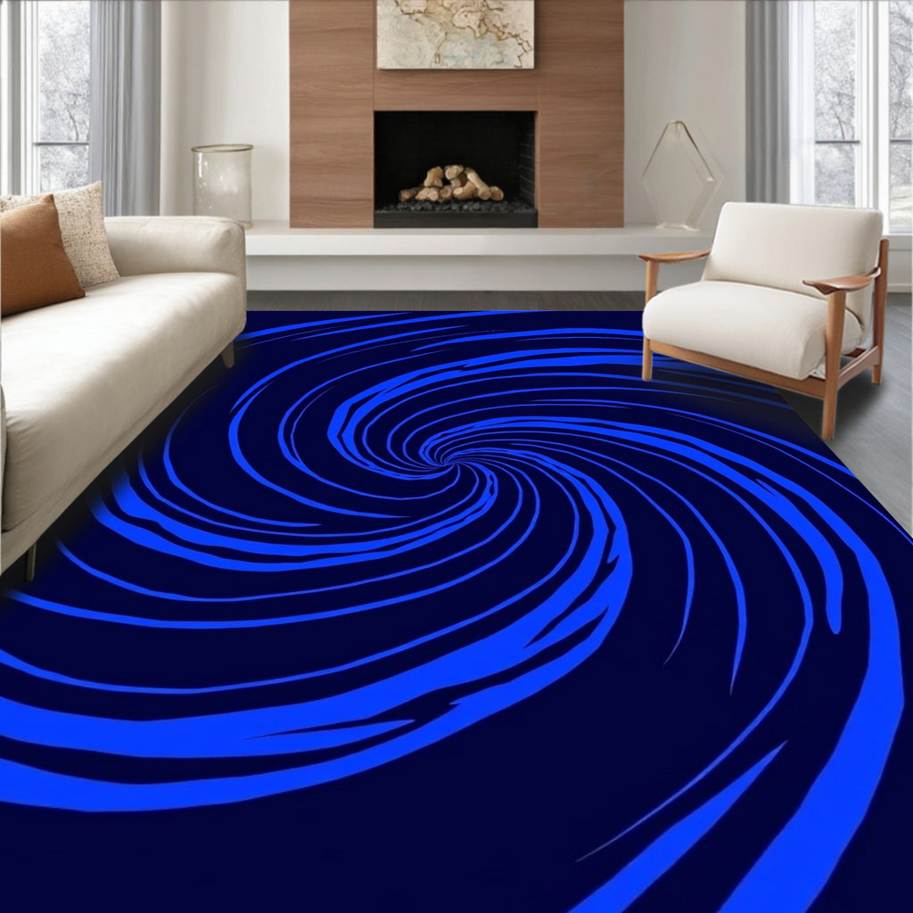 Dark Blue Swirling Spiral Design Rug