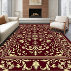 Elegant Floral Bordered Burgundy Design Rug