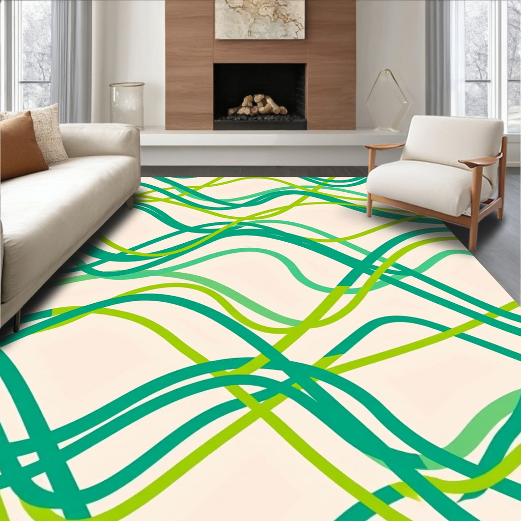 Abstract Swirls Green Teal Rug