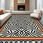 Bold Black White Geometric Maze Pattern Rug