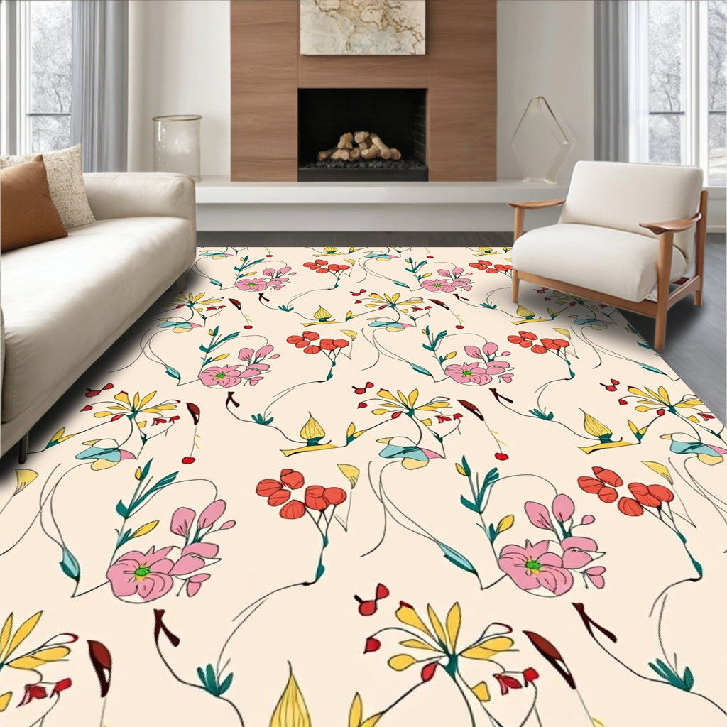 Delicate Floral Vine Patterned Design Rug