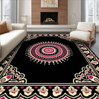 Crimson Black Floral Medallion Frame Rug