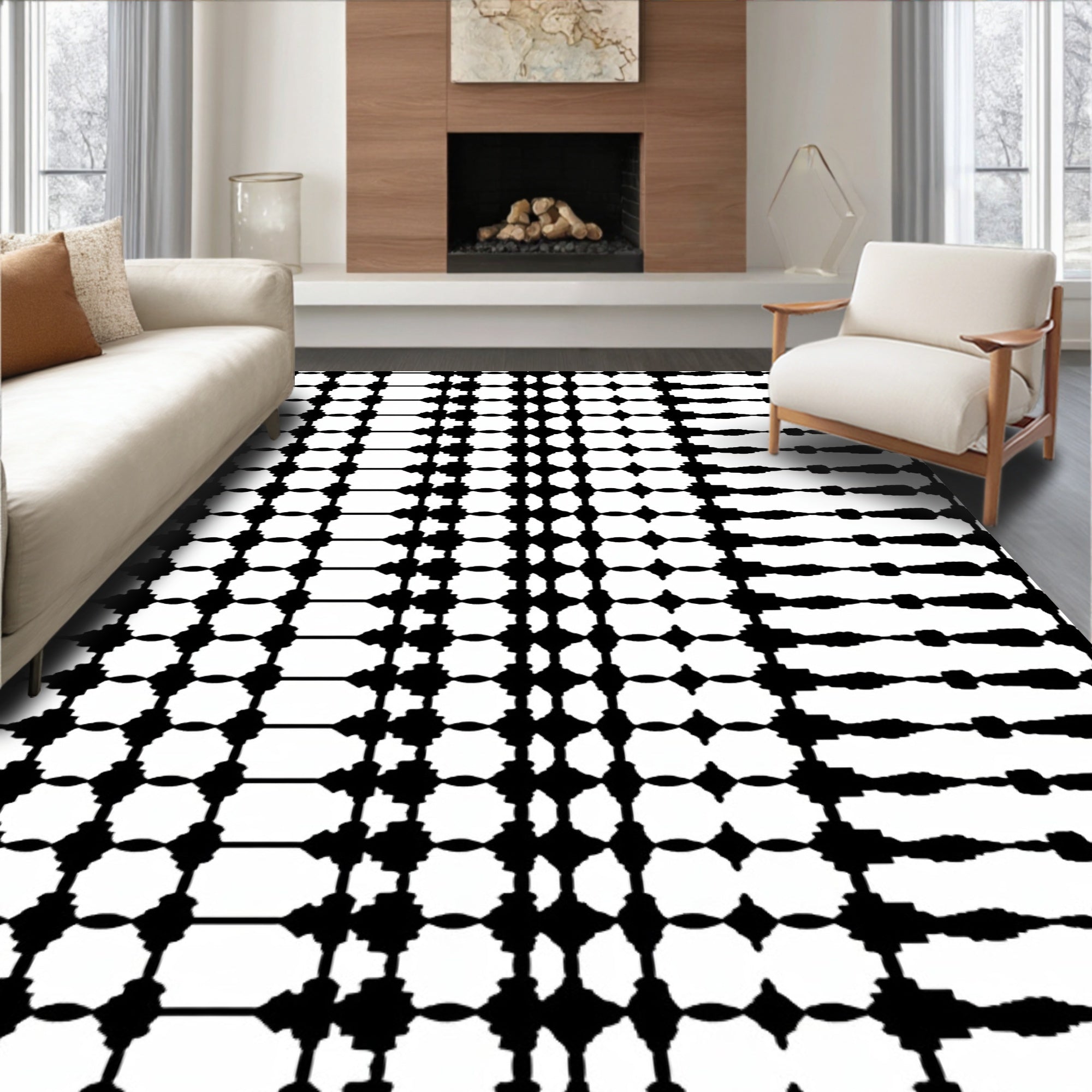 Monochrome Geometric Gradient Pattern Rug