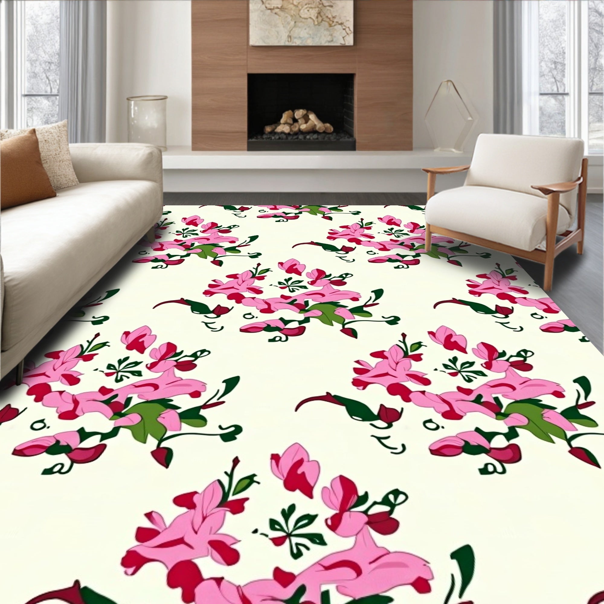 Pink Flower Pattern Design Rug