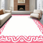 Pink White Ornate Swirl Border Rug