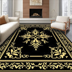 Ornate Floral Black and Gold Rug