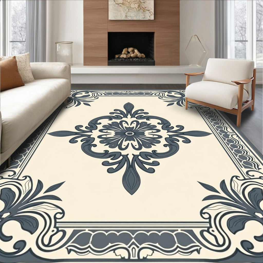 Elegant Floral Border Medallion Design Rug