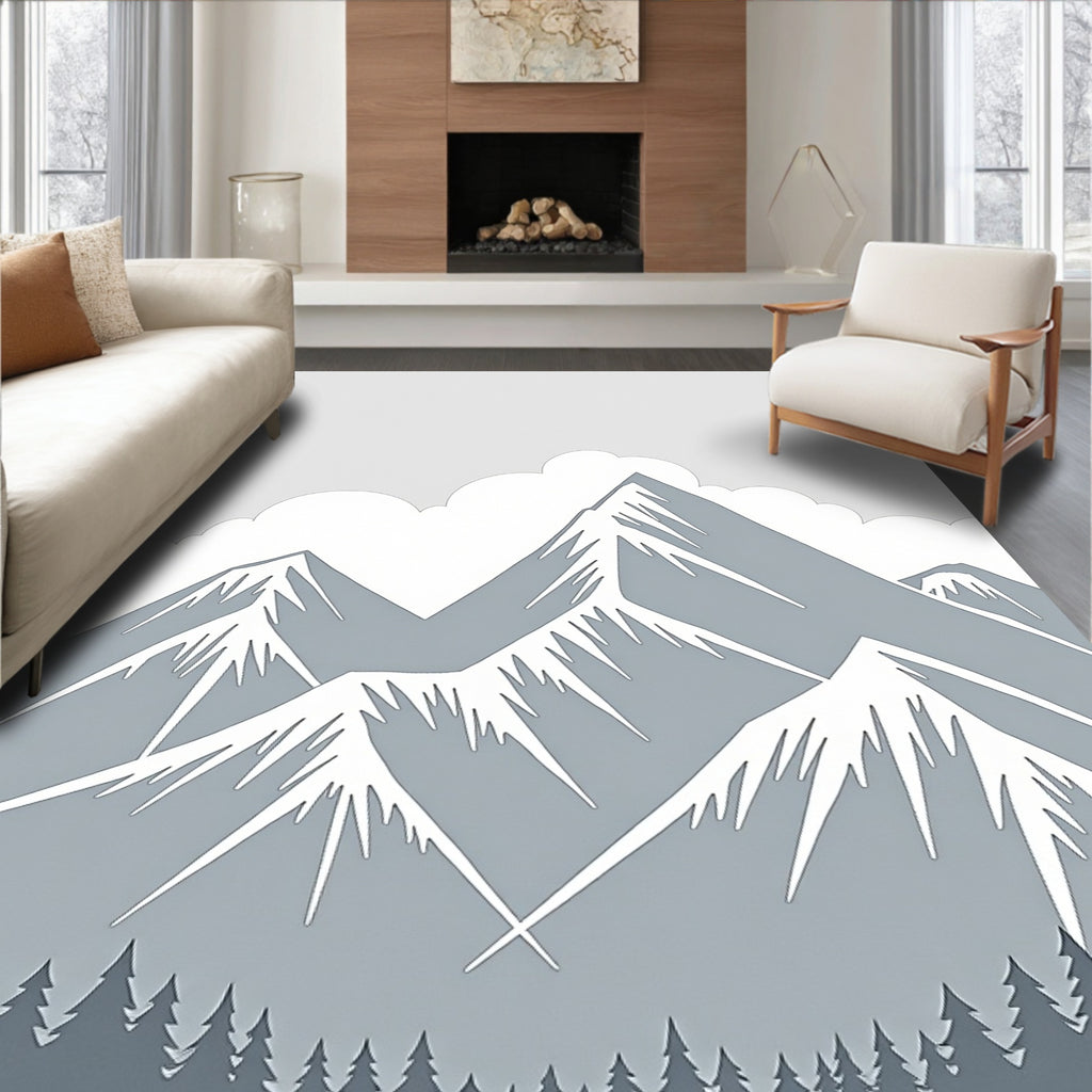 Misty Mountain Range Graphic Art Rug