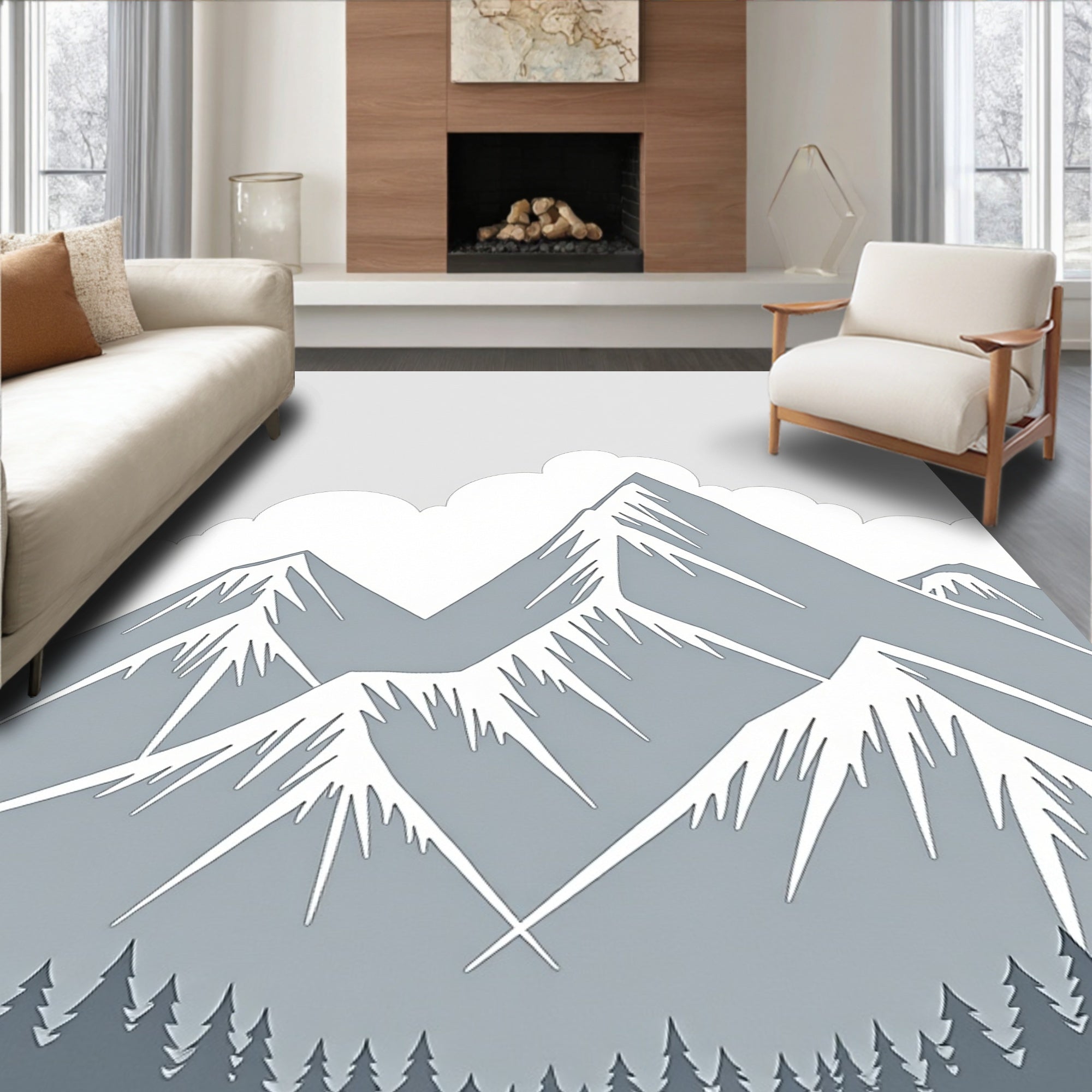 Misty Mountain Range Graphic Art Rug