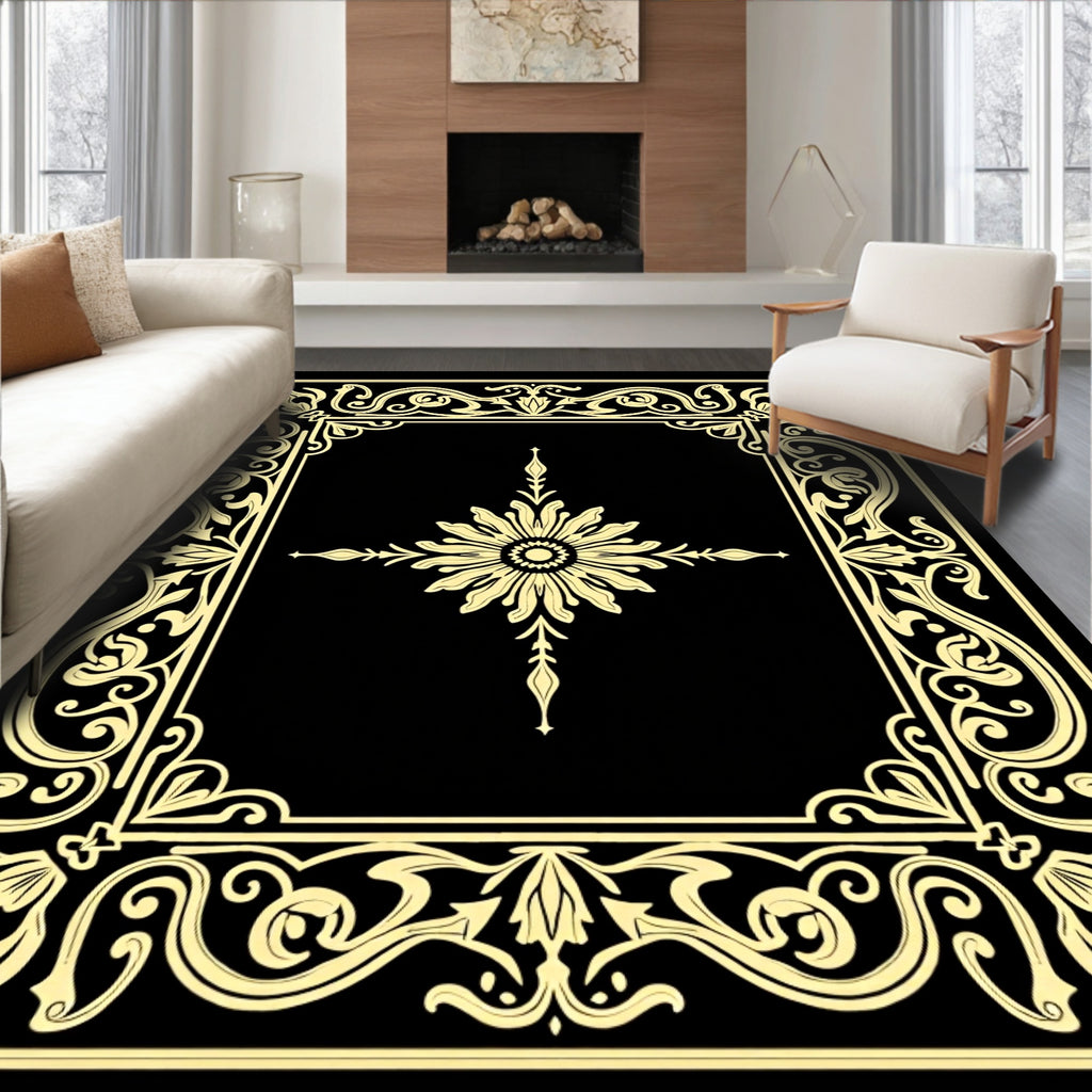 Ornate Floral Border Design Rug