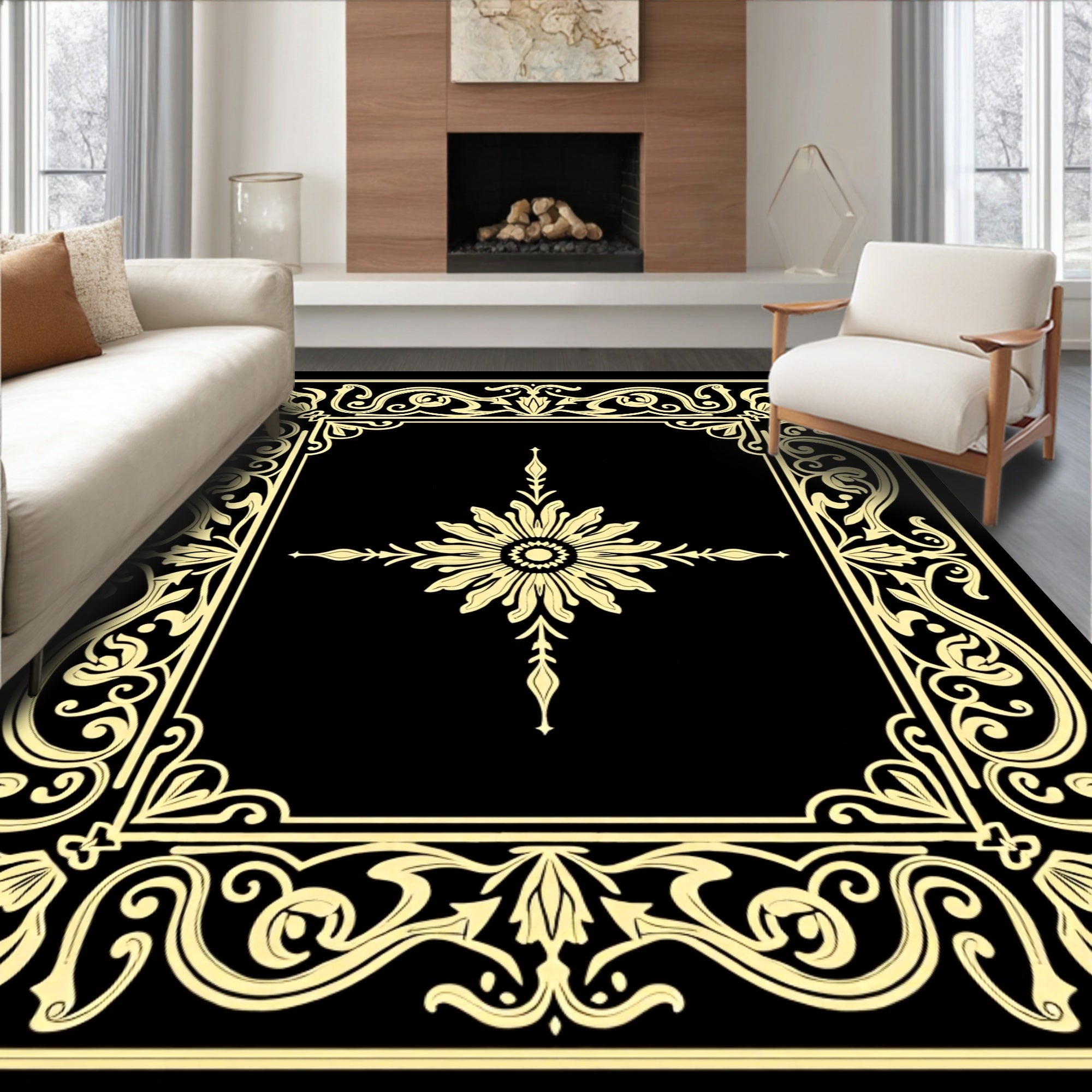 Ornate Floral Border Design Rug