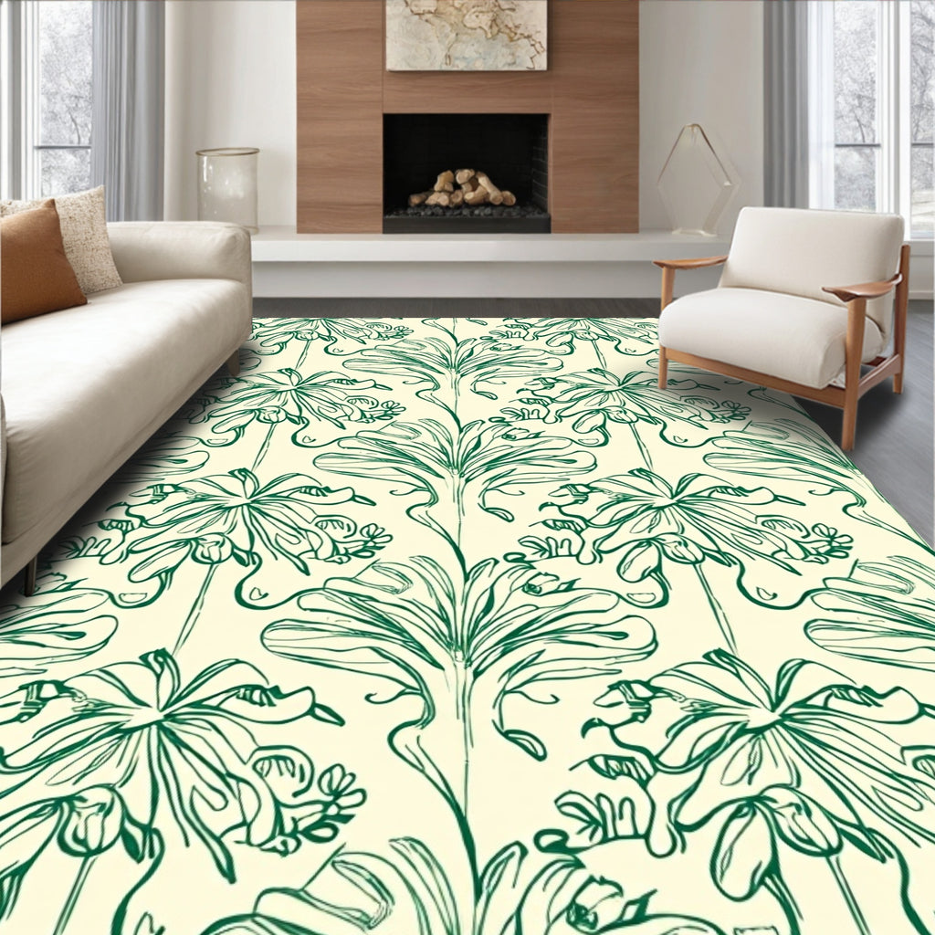 Art Nouveau Illustrated Floral Pattern Rug