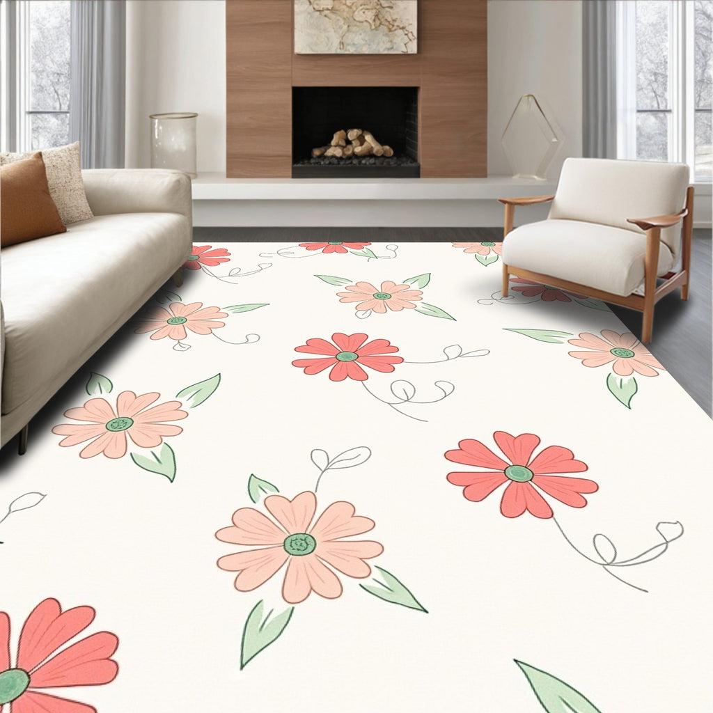 Delicate Daisy Floral Pattern Rug
