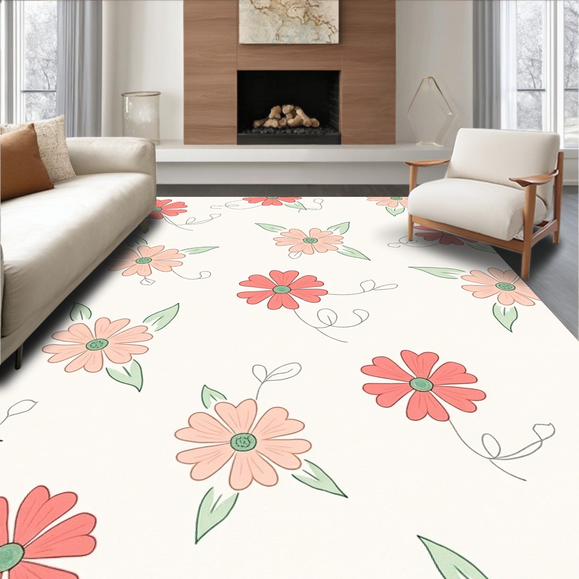 Delicate Daisy Floral Pattern Rug