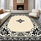 Ornate Black Floral Scrollwork Design Rug