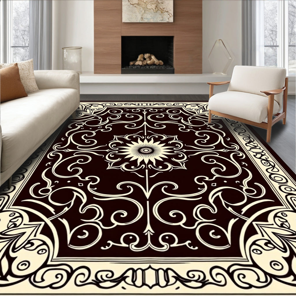 Intricate Floral Scroll Detailed Pattern Rug