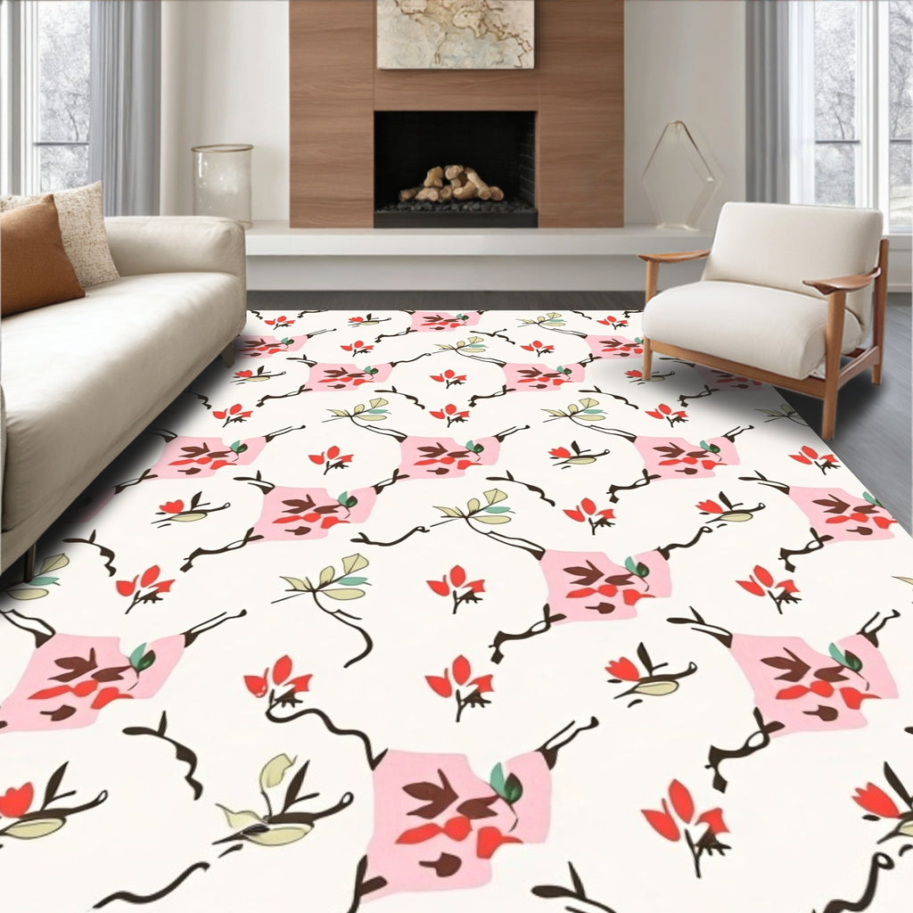 Retro Floral Lattice Pattern Rug