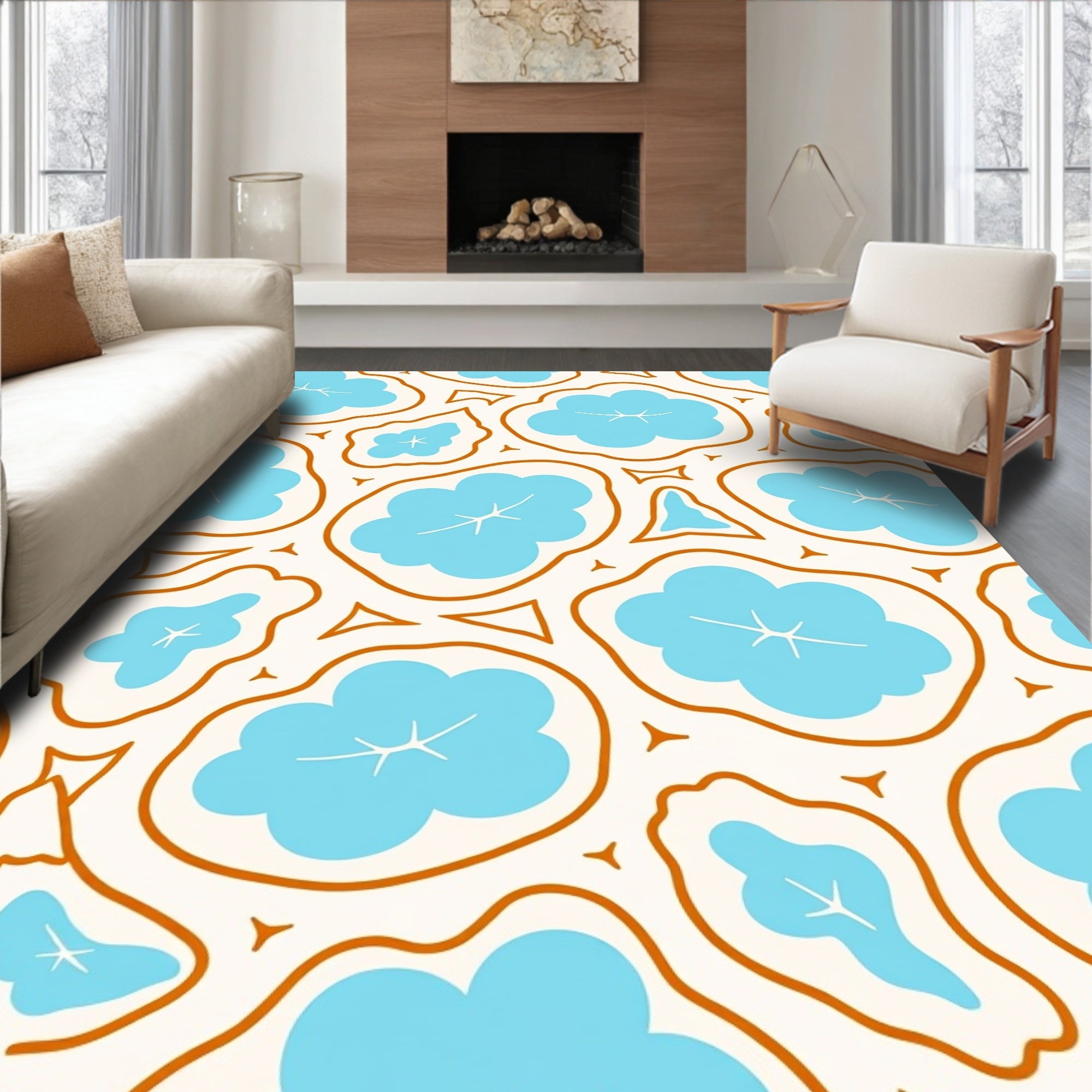 Abstract Blue Cloud Pattern Rug