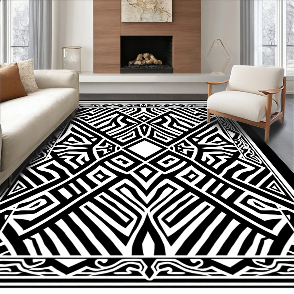 Bold Symmetric Tribal Geometric Design Rug