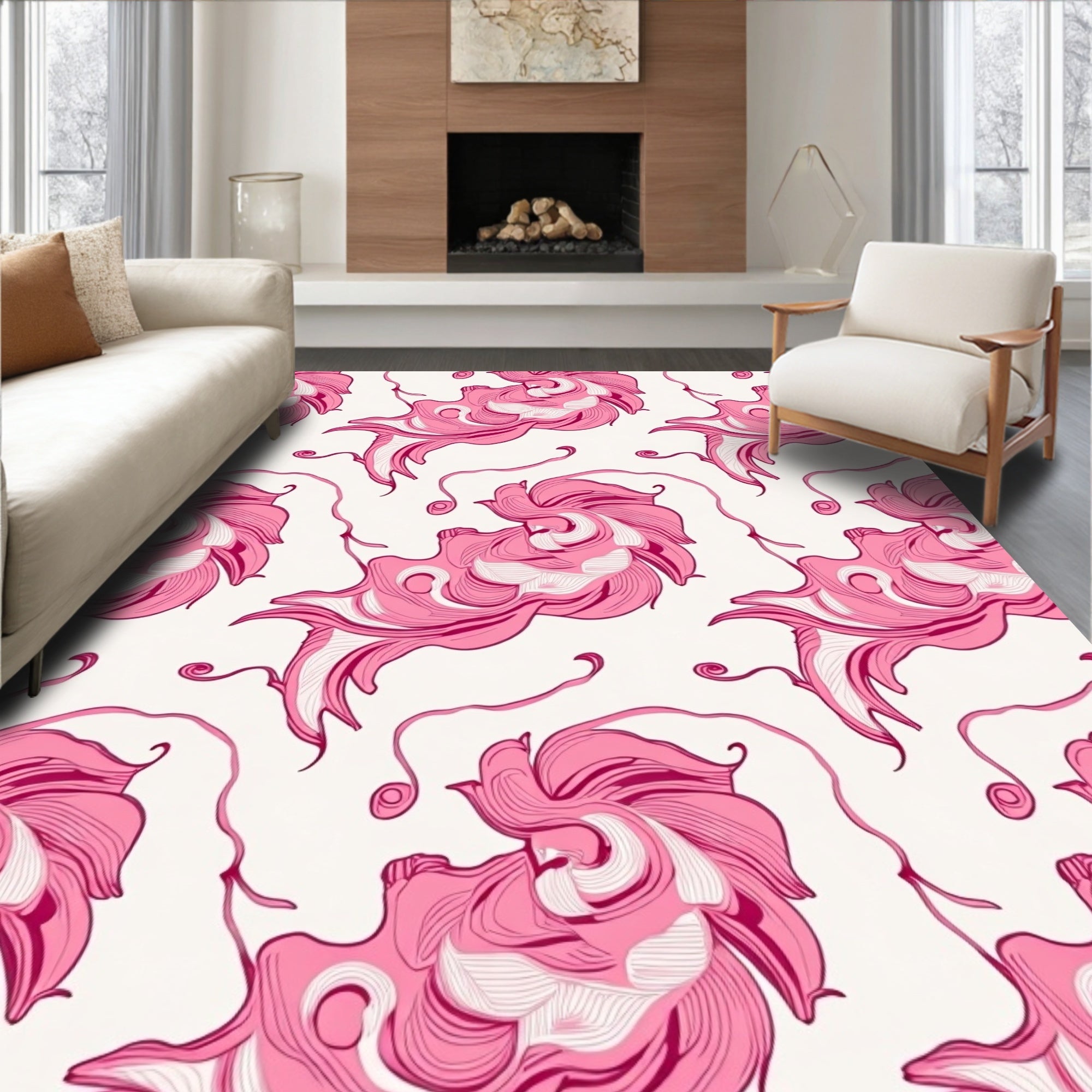 Pink Abstract Flowing Swirls Rug