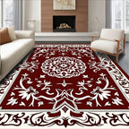 Deep Red Mandala Floral Border Design Rug