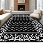 Monochromatic Geometric Border Pattern Rug