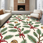 Green Pine Boughs Red Bows Orbs Rug