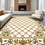 Ornate Gold Lattice Floral Border Rug