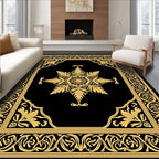 Elegant Gold Ornate Floral Design Rug