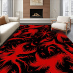 Abstract Red Feather Swirl Pattern Rug