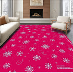 Festive White Snowflake Pink Background Rug