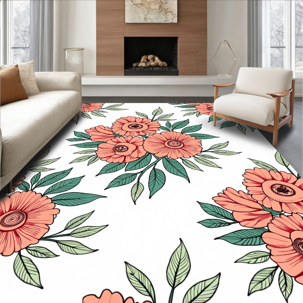 Coral Floral Pattern Delight Rug