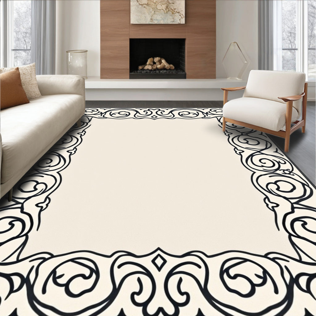 Classical Scrollwork Ornamental Border Design Rug