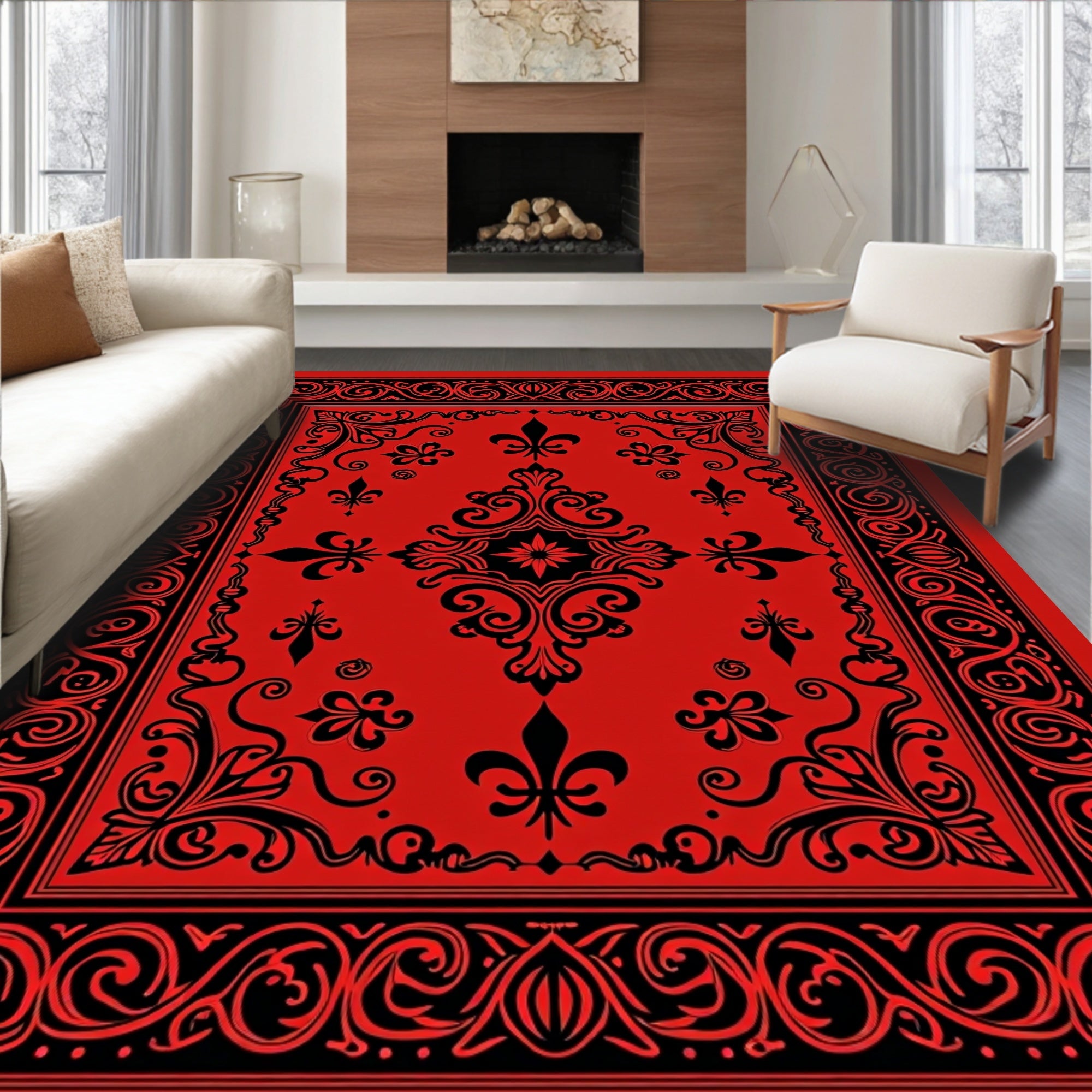 Crimson Regal Flourish Pattern Rug