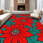 Vibrant Red Flower Pattern Design Rug