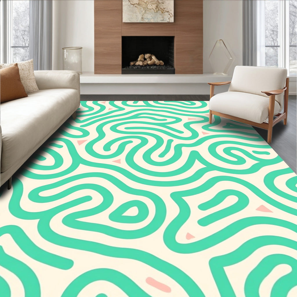 Mint Green Abstract Swirl Pattern Rug