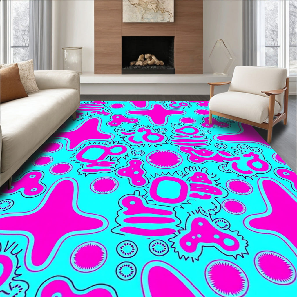 Bright Pink Abstract Organic Shapes Rug