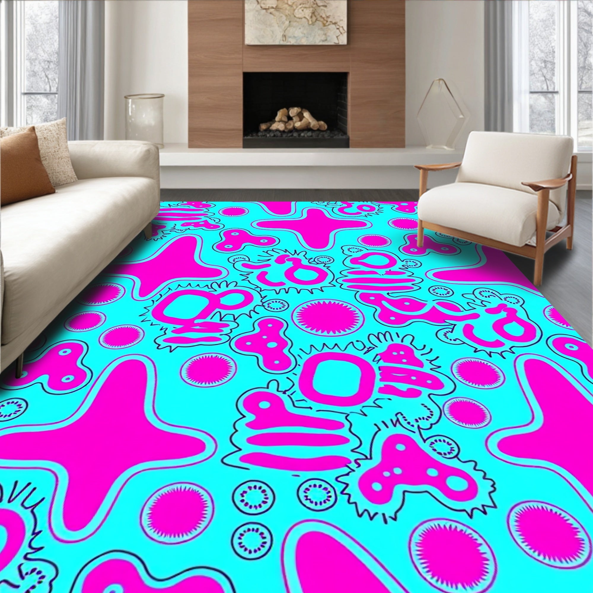 Bright Pink Abstract Organic Shapes Rug