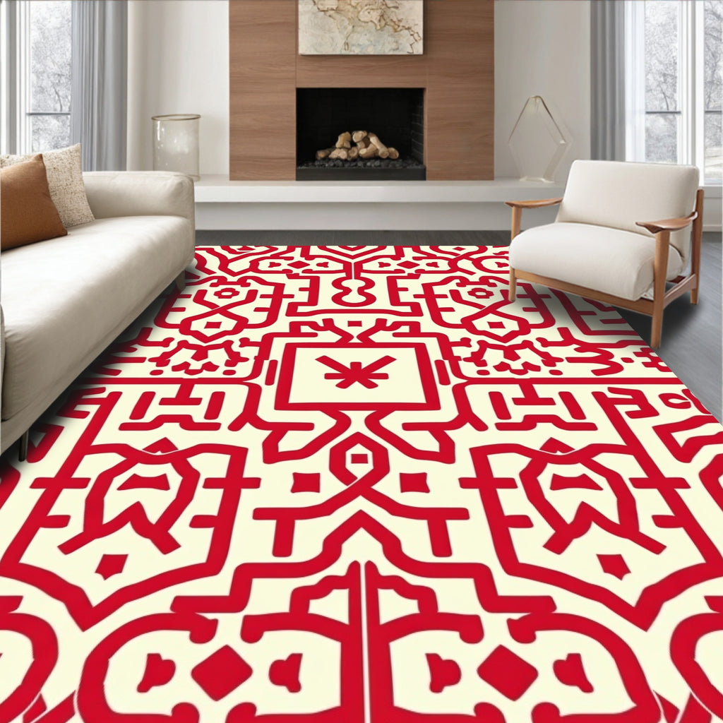 Red Geometric Abstract Pattern Rug