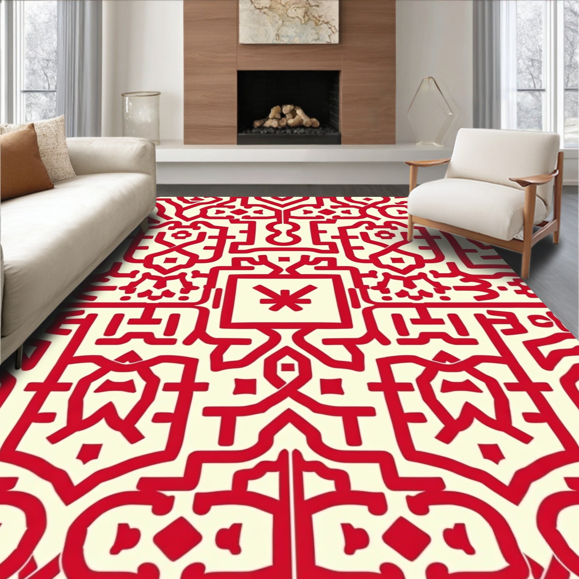 Red Geometric Abstract Pattern Rug