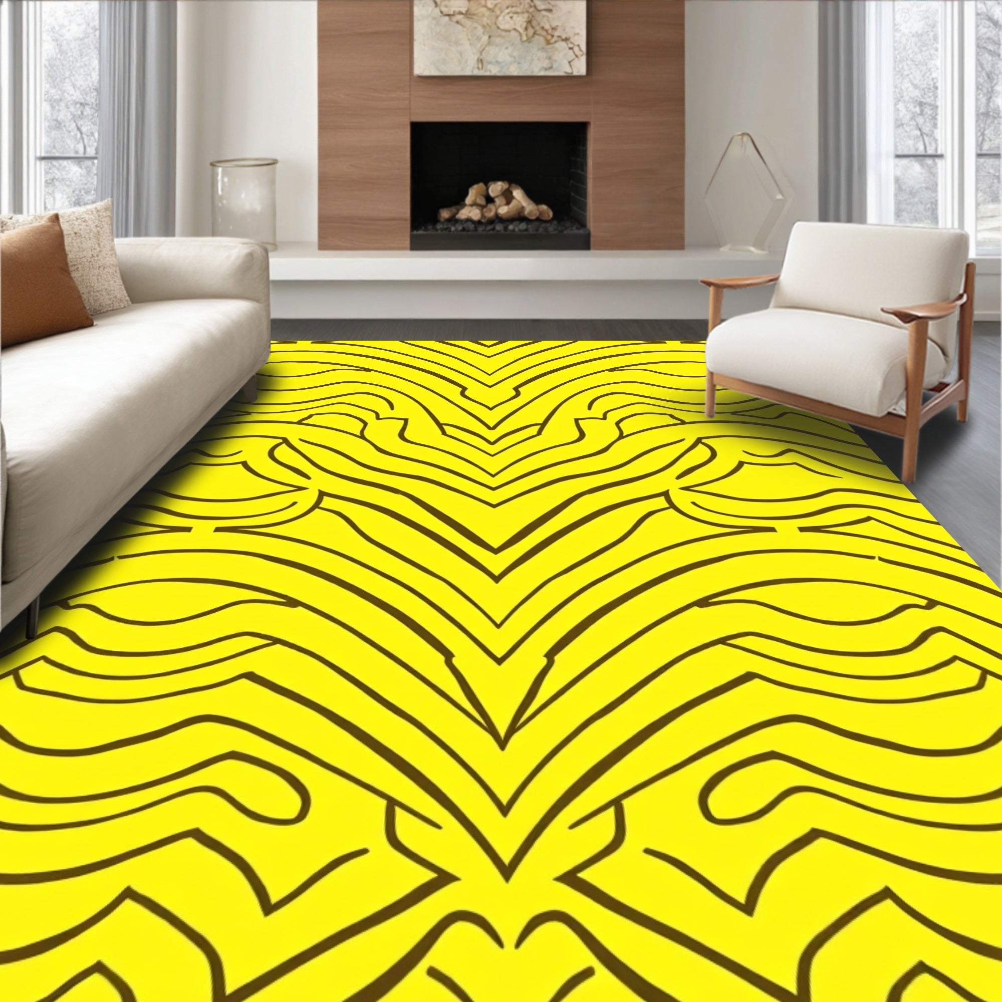 Bold Yellow Wavy Stripe Design Rug