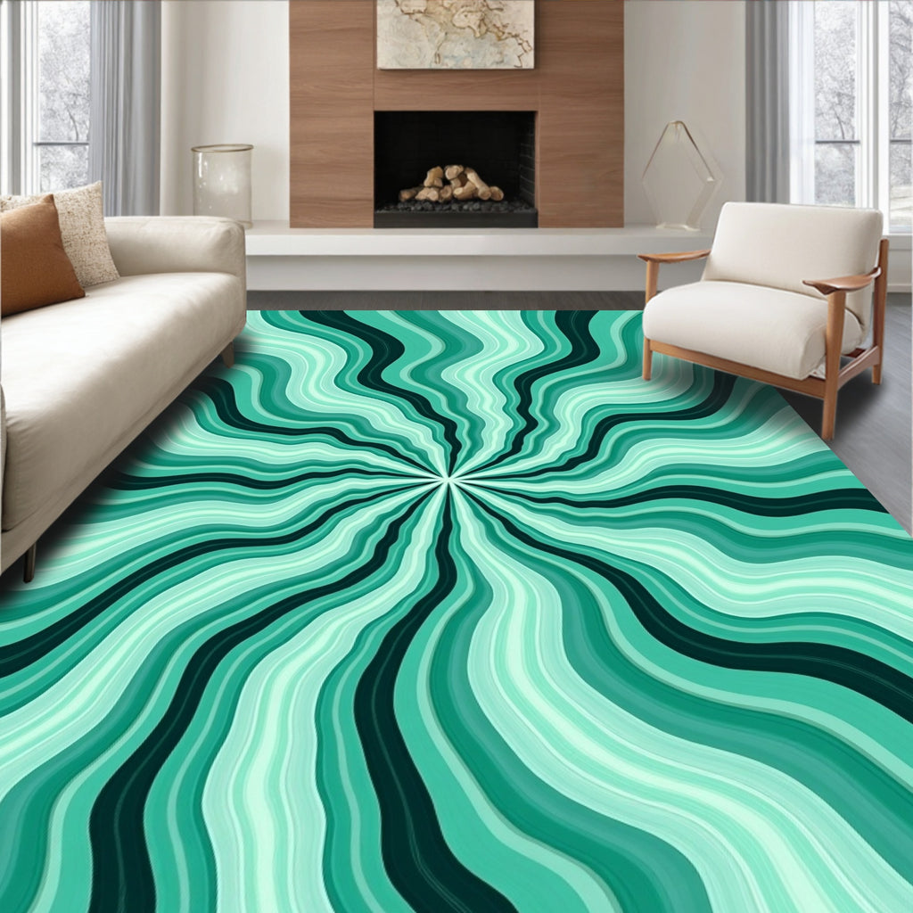 Swirling Teal Waves Pattern Rug